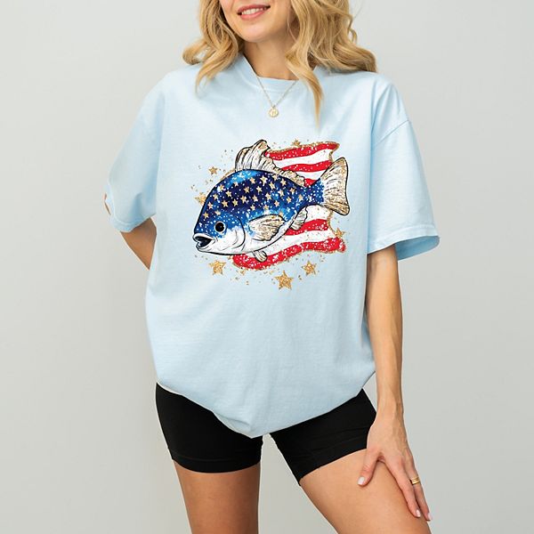 

Футболка Patriotic fish garment dyed Simply Sage Market, Chambray, Зеленый, Футболка Patriotic fish garment dyed Simply Sage Market, Chambray