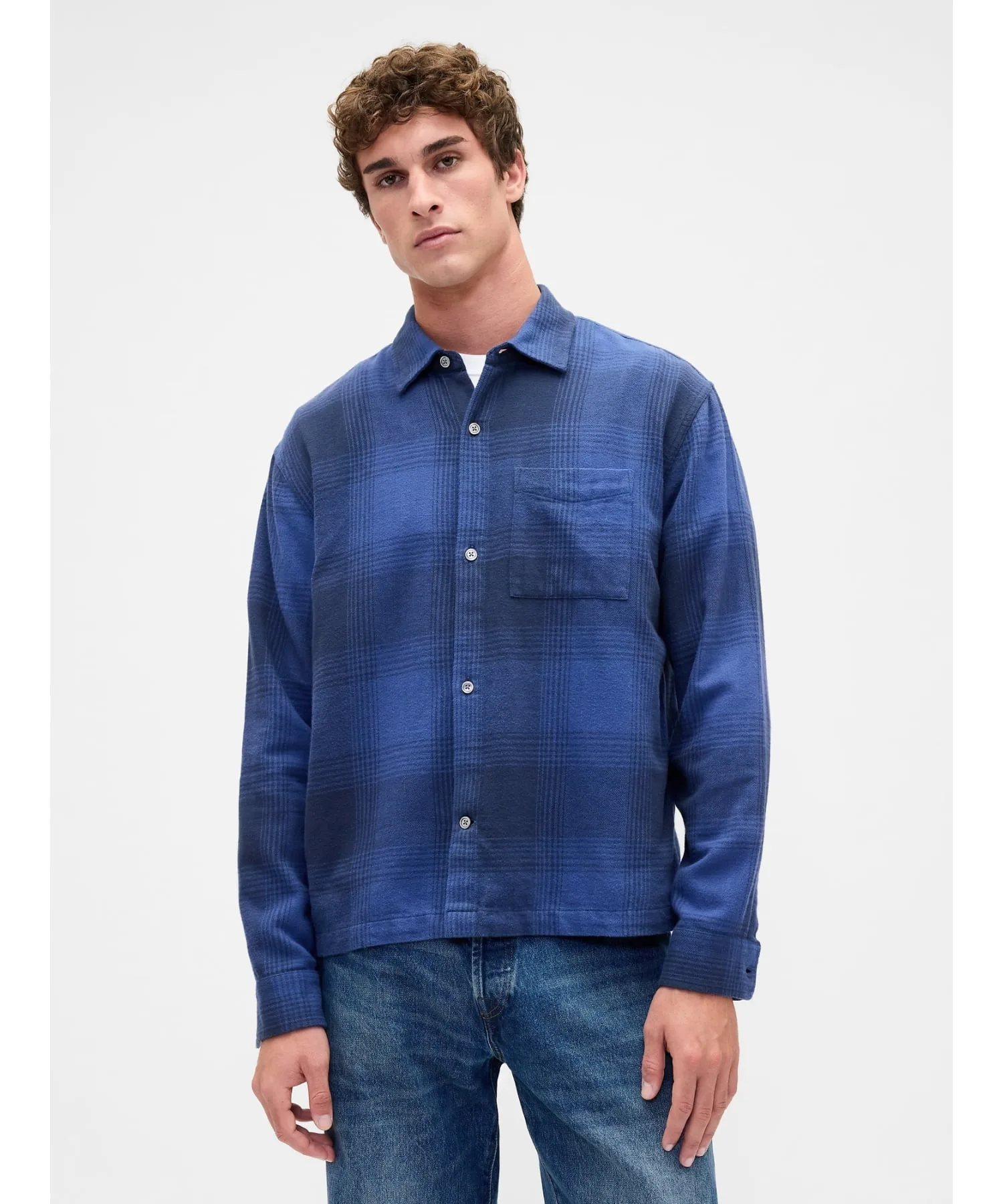 (U) Фланелевая рубашка свободного кроя GAP, NAVY_PLAID — фото 3