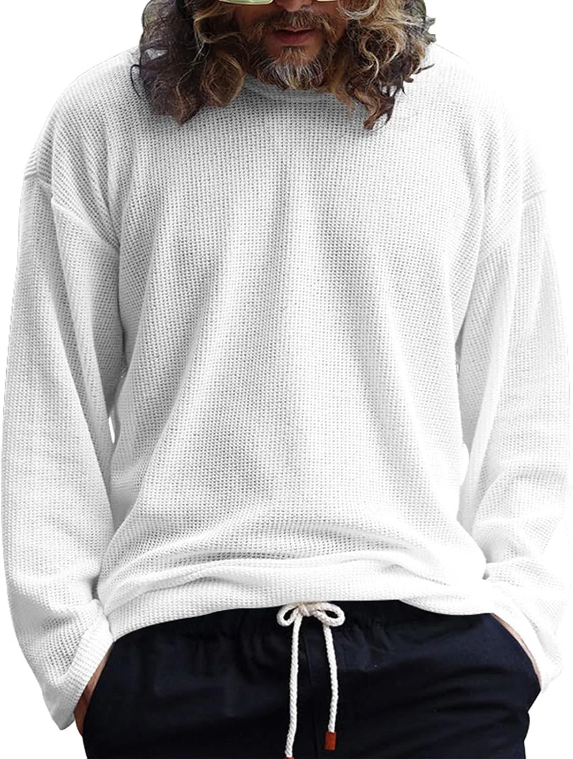 

Футболка Casual для мужчин Plus Size, Long Sleeve, Crewneck, Waffle Knit Thatrich