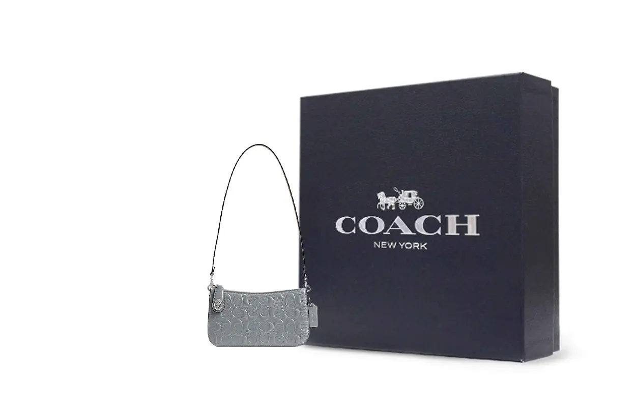

COACH Кожаная сумка через плечо из телячьей кожи небольшого размера для женщин серо-голубого цвета