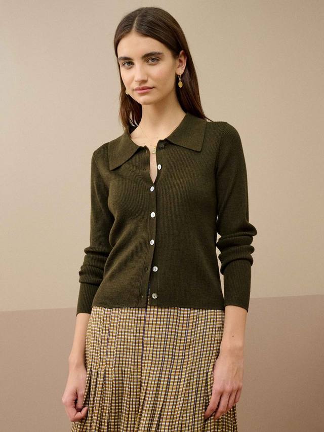 

Кардиган с воротником из чистой мериносовой шерсти Brora, Olive