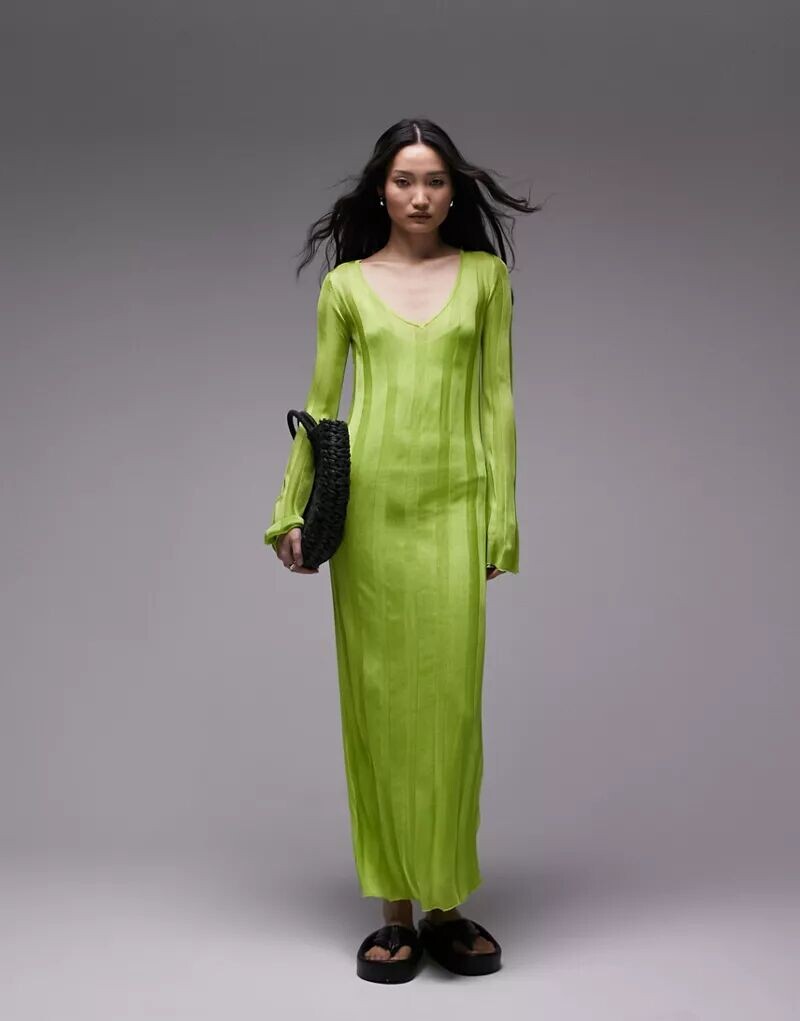 

Зеленое прозрачное трикотажное платье с длинными рукавами Topshop