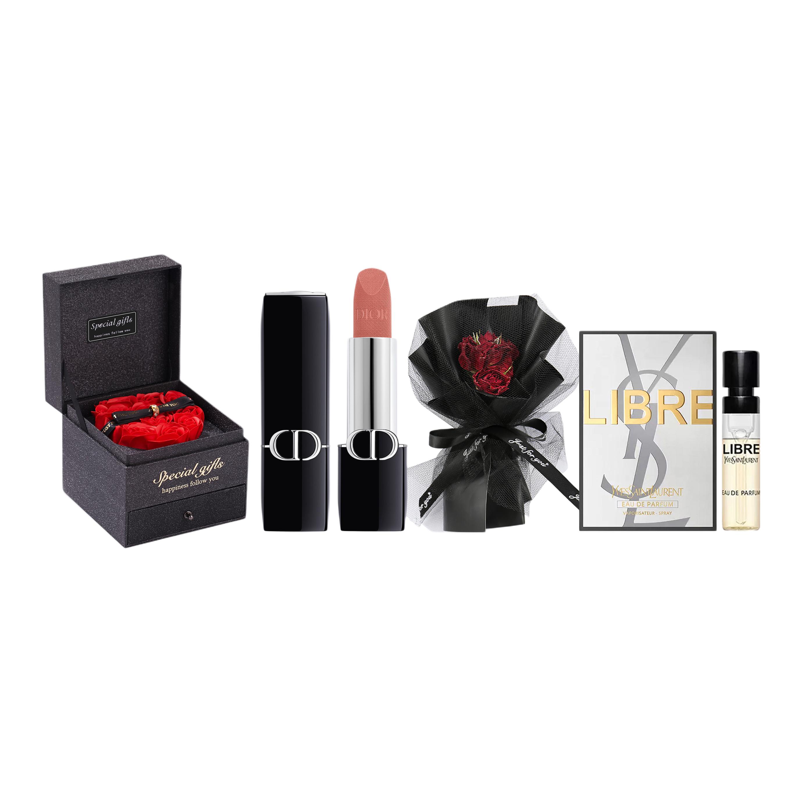 

Набор косметики blazing blue gold для женщин DIOR, 100 Almond белый Tea, Velour+черный Beauty Bouquet+Free Sample of Eau De Toilette+розовый Box