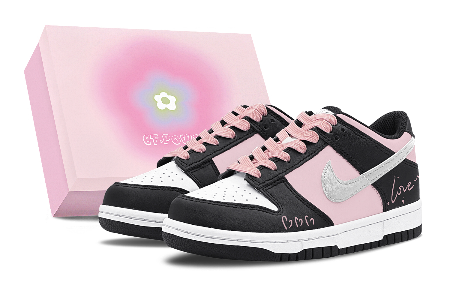 

Nike Детские кроссовки для скейтбординга Dunk "Black" с нескользящей подошвой, износостойкие, черные, розовые, подростковые