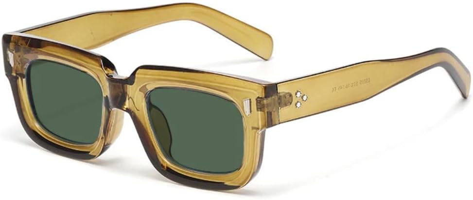 

Солнцезащитные очки для мужчин и женщин - защита UV400 - маленькая оправа с заклепками, прозрачные линзы цвета "океан", панк, для занятий спортом на открытом воздухе и вождения DSVIGF, Green Dark Green