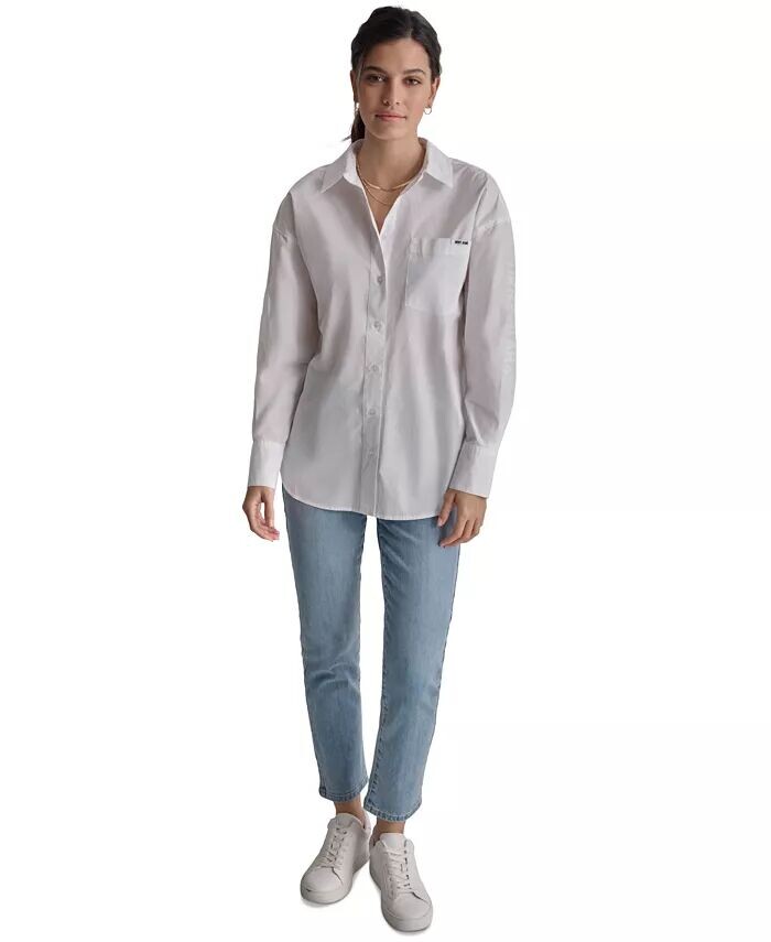 

Женская хлопковая рубашка с вышитым логотипом DKNY Jeans, белый