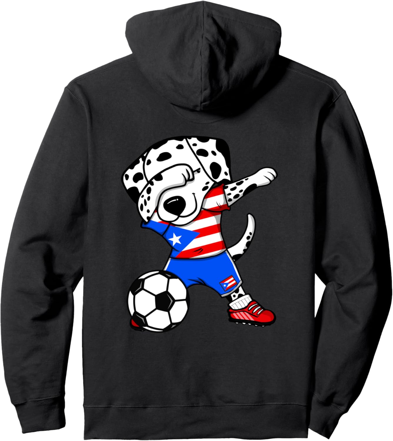 

Забавная танцующая далматинская собака, толстовка болельщика футбола Пуэрто-Рико, флаг Пуэрто-Рико, худи с изображением далматинской собаки, делающей даб Teeisle Puerto Rico Football, черный