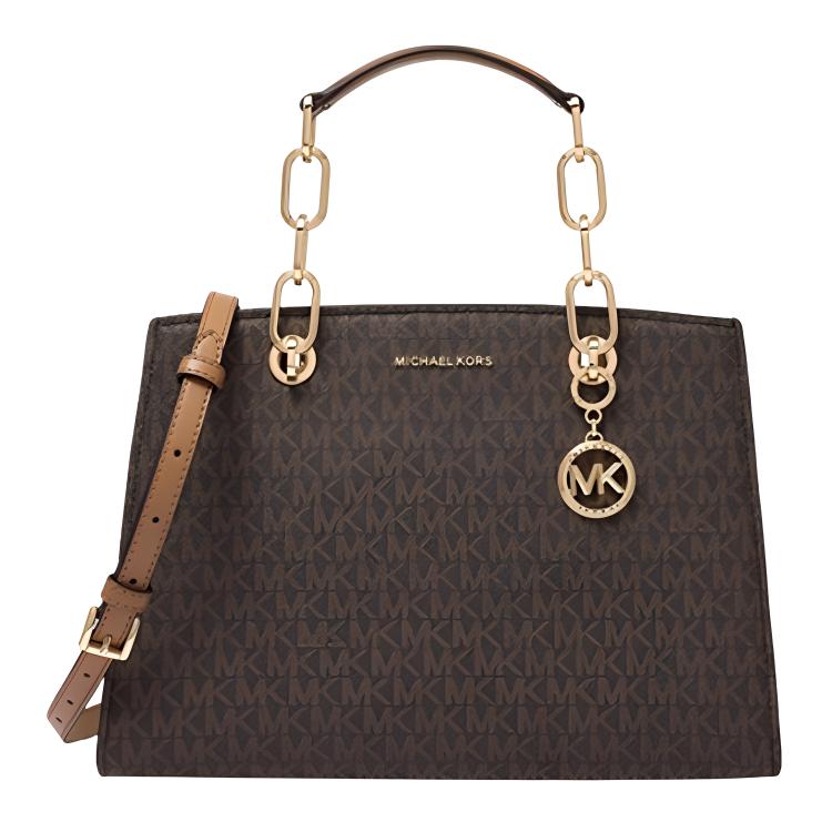 

MICHAEL KORS Сумка-тоут Cynthia Leather Crossbody с монограммой, среднего размера, женская, темно-коричневого/желто-коричневого цвета