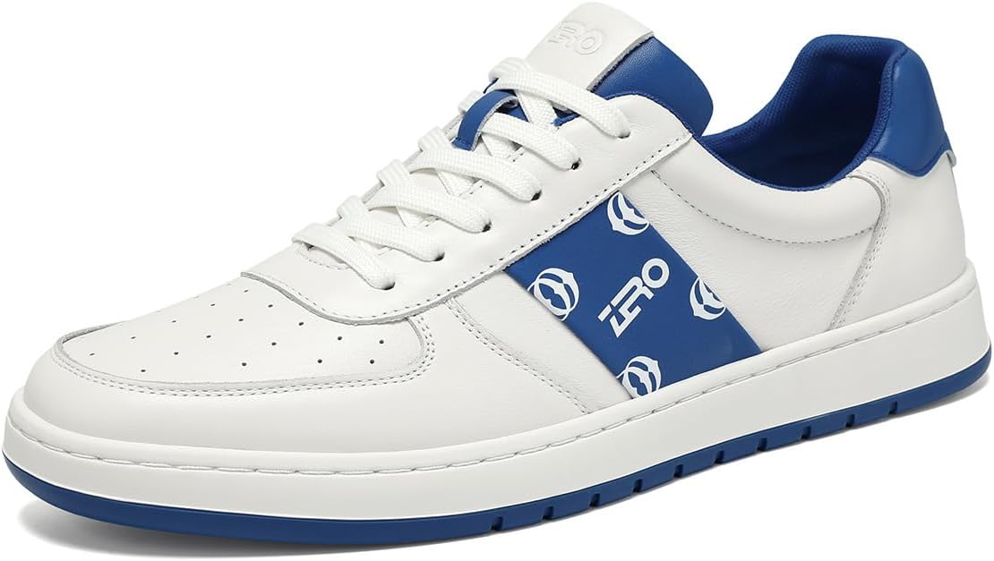 

Мужские повседневные кожаные кроссовки ZRO - дышащие туфли из натуральной коровьей кожи на шнуровке для офиса и улицы, белый/синий