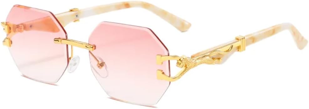 

Ретро-солнцезащитные очки без оправы с градиентным переходом цвета для женщин, роскошные очки с отделкой под дерево и леопардовым принтом для мужчин, повседневные очки с защитой от УФ-излучения UV400 UATXTAU, Pink