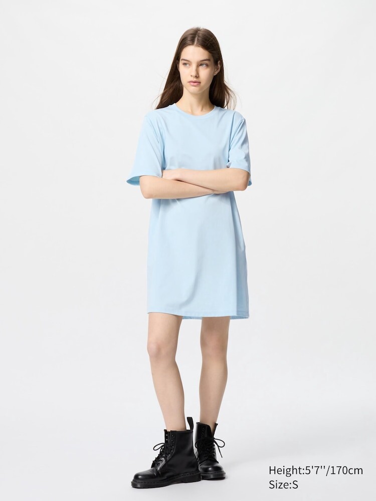 

Мини-Платье airism из хлопка короткий рукав Uniqlo, цвет 60 синий