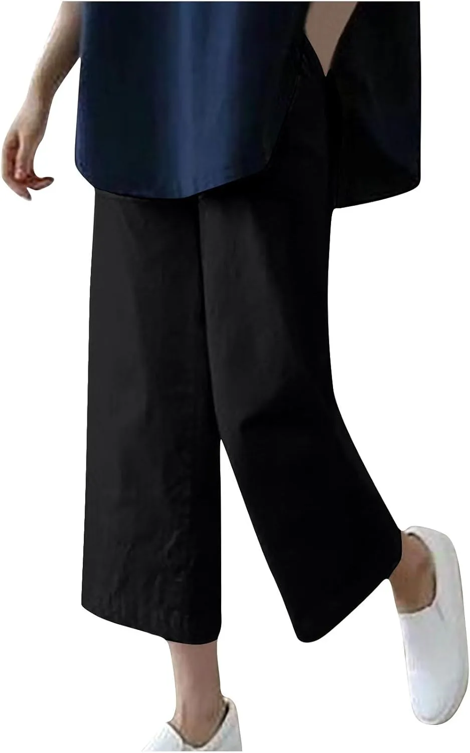 

Капри из льна для женщин: повседневные широкие брюки палаццо с карманом