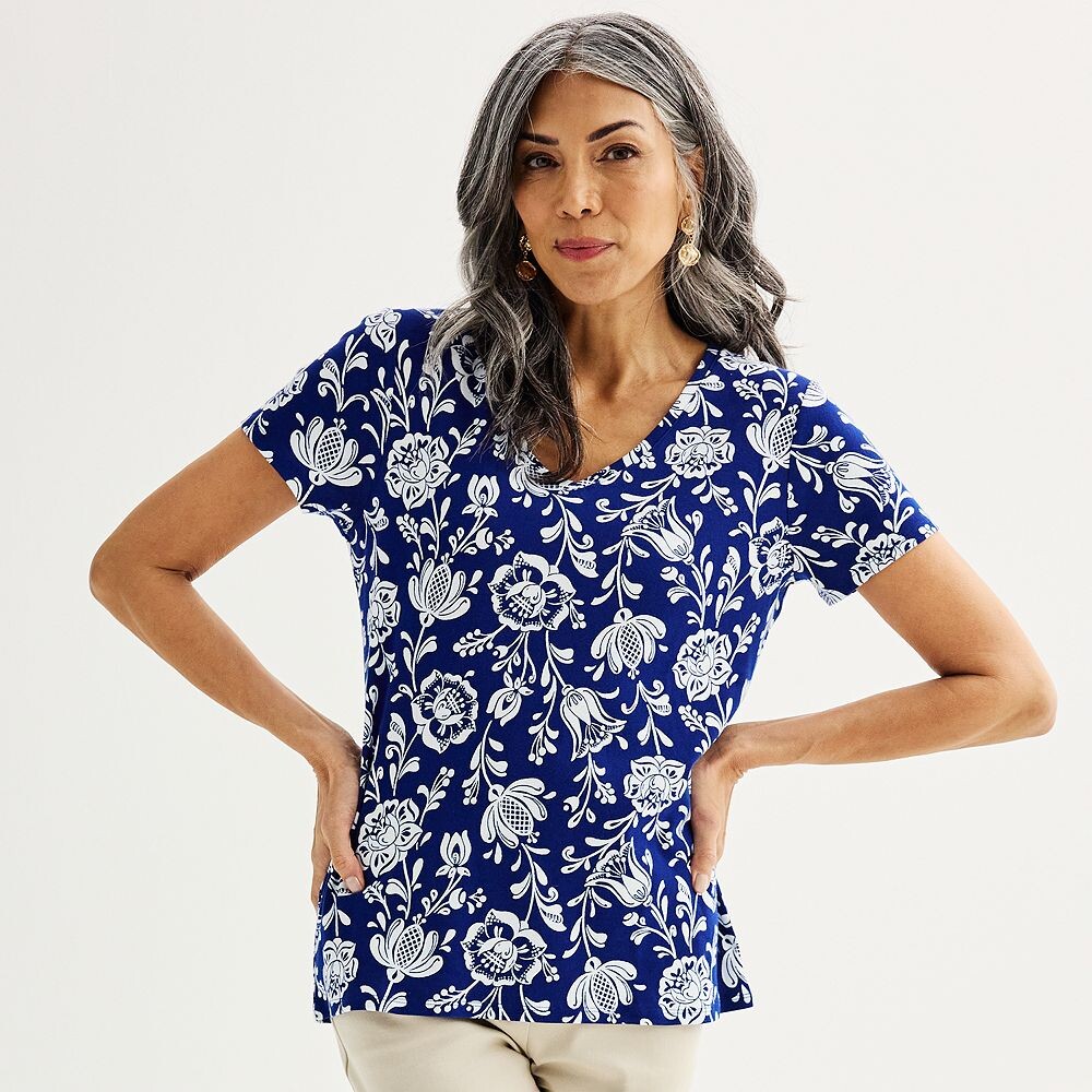 

Футболка Petite Croft & Barrow Essential с V-образным вырезом, цвет Navy Deco Floral