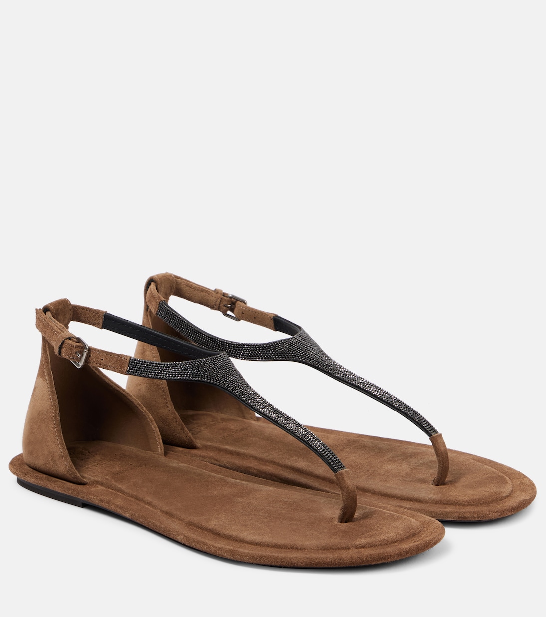 Сандалии-шлепки Monili из замши Brunello Cucinelli, Sesamo