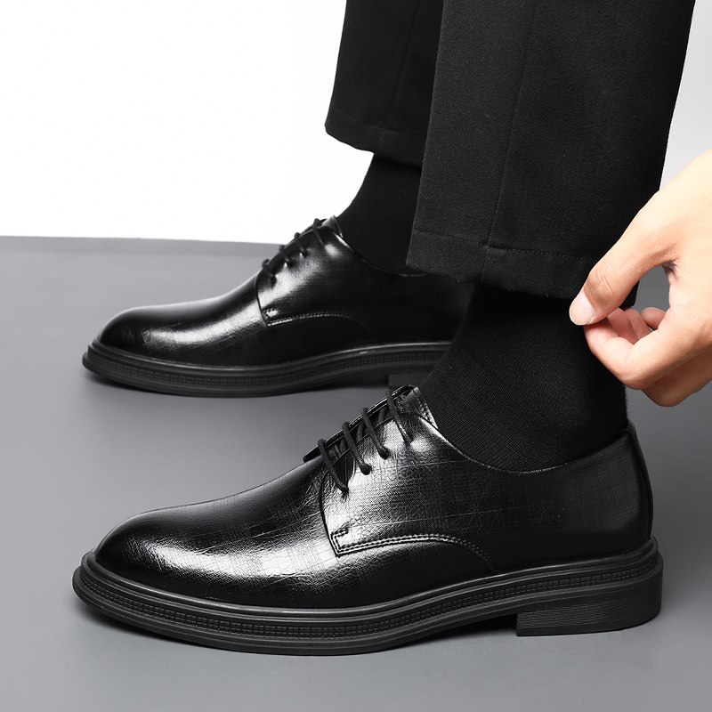 Mulinsen Мужские туфли на низком каблуке с потайной платформой 6 см черные, цвет Black 6cm Hidden Wedge — фото 4