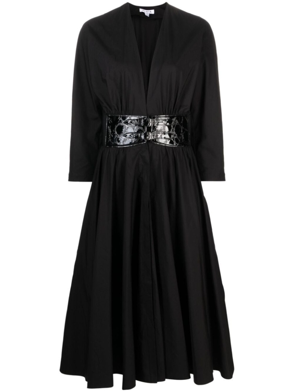 

Alaïa поплиновое платье макси с поясом, черный
