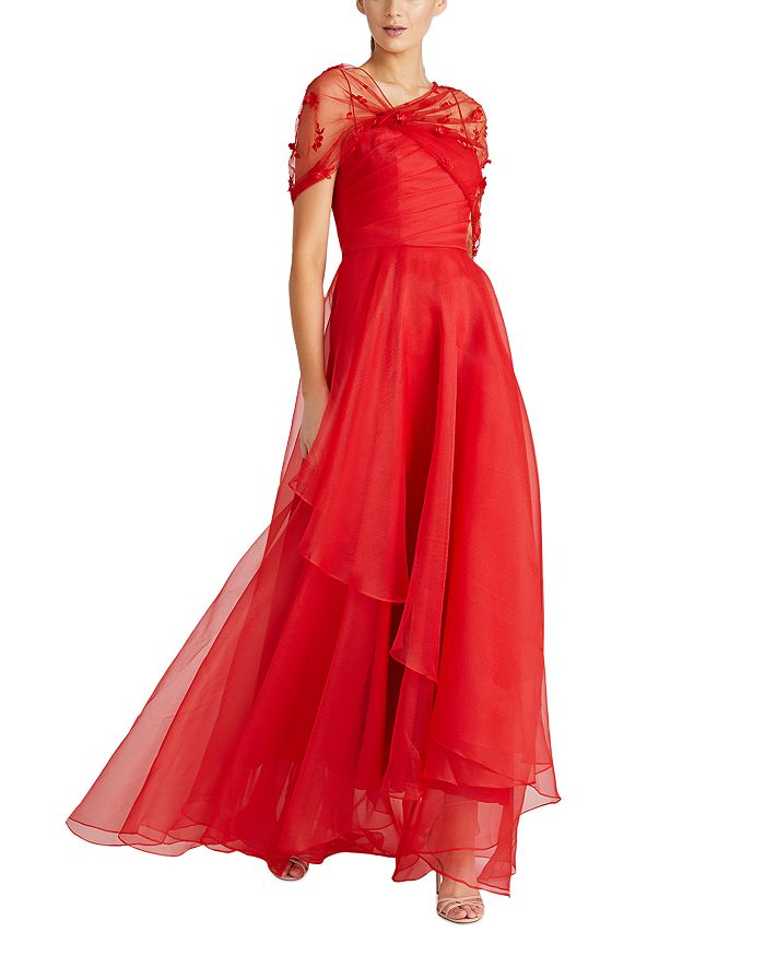 

Атласное платье с драпировкой Shawl Draped Gown Theia, красный