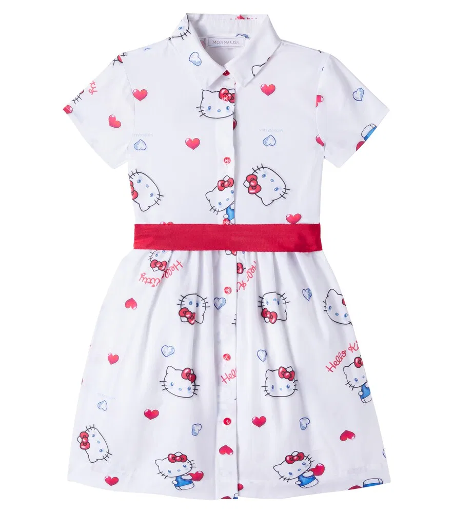 Платье-рубашка из хлопкового поплина с изображением Hello Kitty Monnalisa, белый