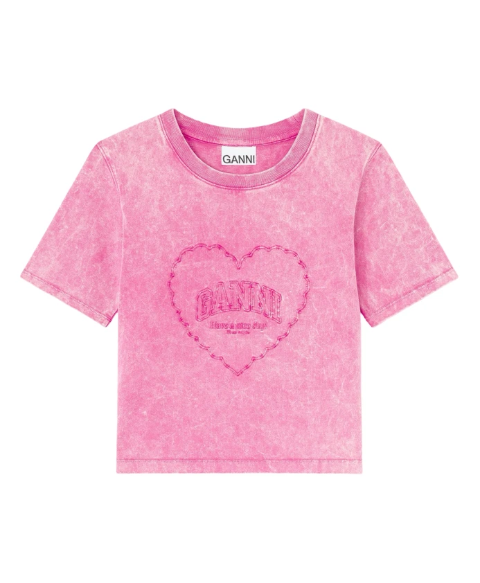 

Футболка с ярко-розовым сердечком Ganni, розовый