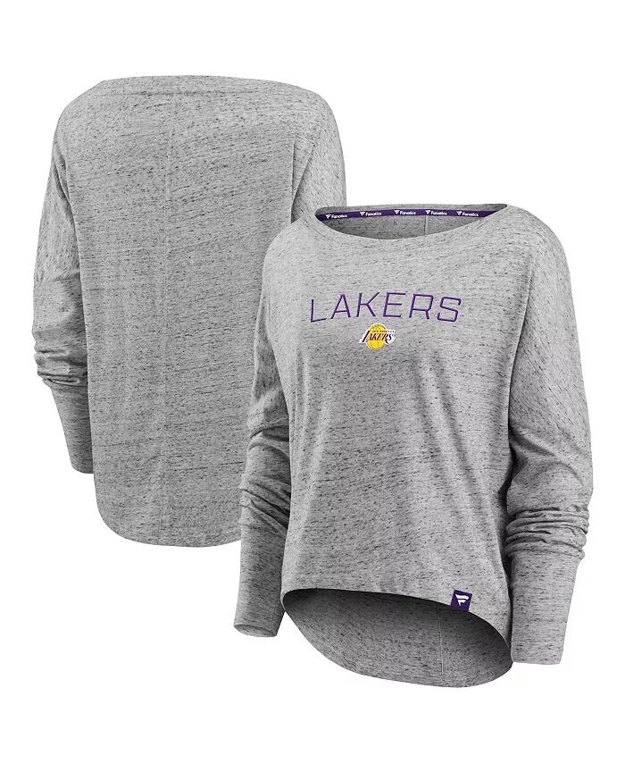 

Женская серая футболка Los Angeles Lakers Nostalgia с открытыми плечами и длинными рукавами Fanatics