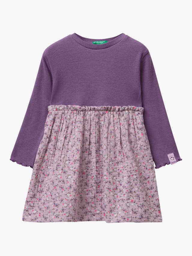

Детское платье-трапеция с длинными рукавами из хлопковой смеси Benetton, Purple