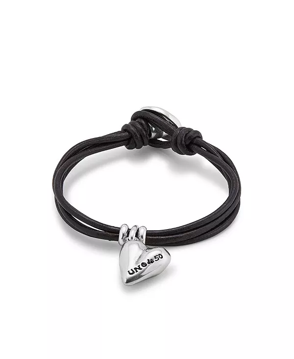 

Браслет из стерлингового серебра с подвеской в виде сердца и 4 кожаными подвесками Unode50, silver