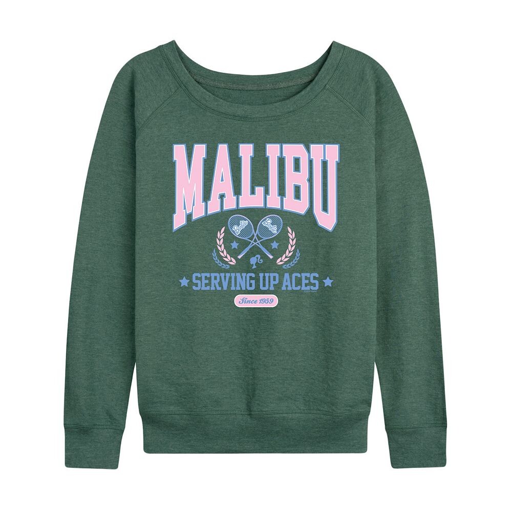 

Женский легкий свитшот из френч терри с графическим рисунком Barbie Malibu Varsity, цвет Heather Green