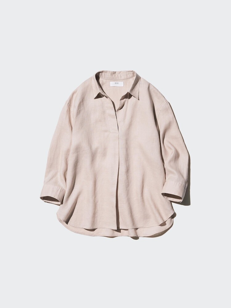 

Рубашка из льна премиум-класса с воротником-стойкой рукав 3/4 Uniqlo, цвет 31 бежевый
