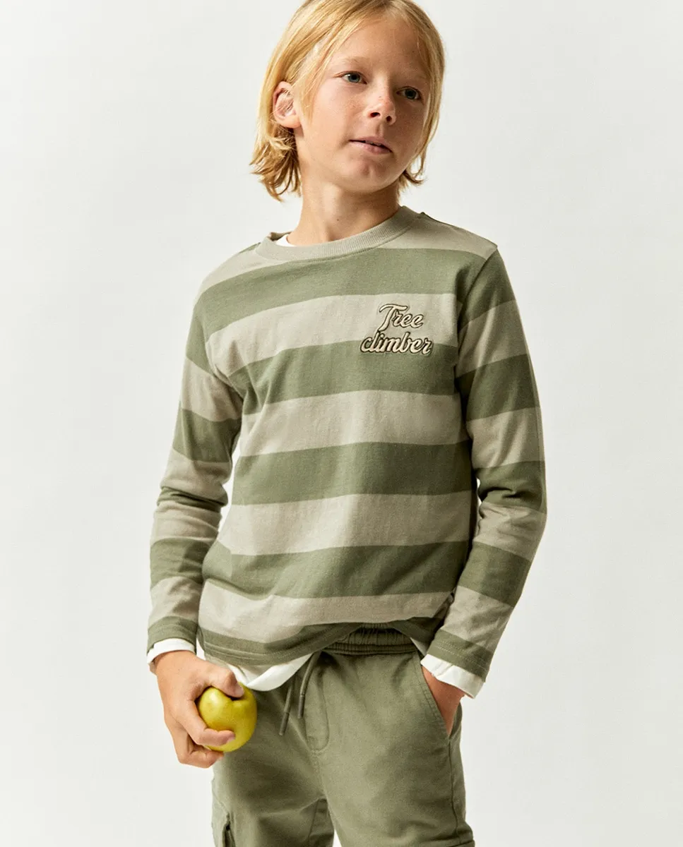 

Футболка в полоску с вышивкой Sfera, светло-зеленый