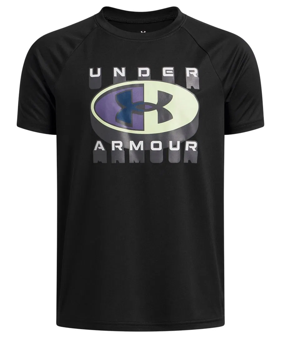 Детская футболка с коротким рукавом и графическим принтом, размер 6-20 Under Armour, черный