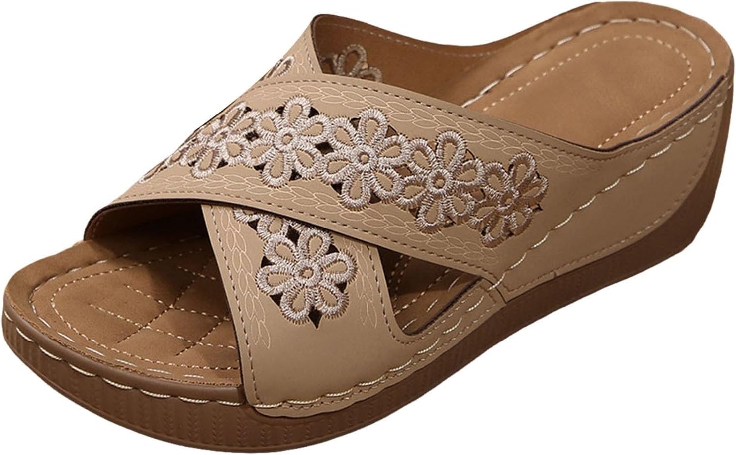 

Ортопедические женские сандалии с открытым носком, на танкетке, с поддержкой свода стопы, для повседневной ходьбы, слипоны на платформе, удобные, нескользящие пляжные сандалии, нарядные летние туфли Generic, хаки