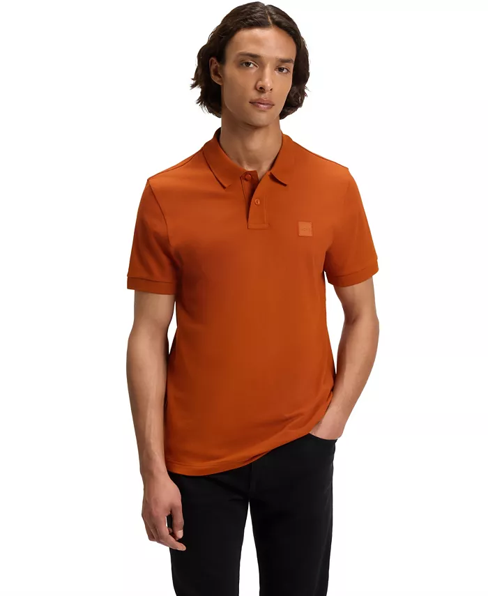 

Мужская поло с логотипом из эластичного хлопка, силуэт slim-fit Hugo Boss, оранжевый