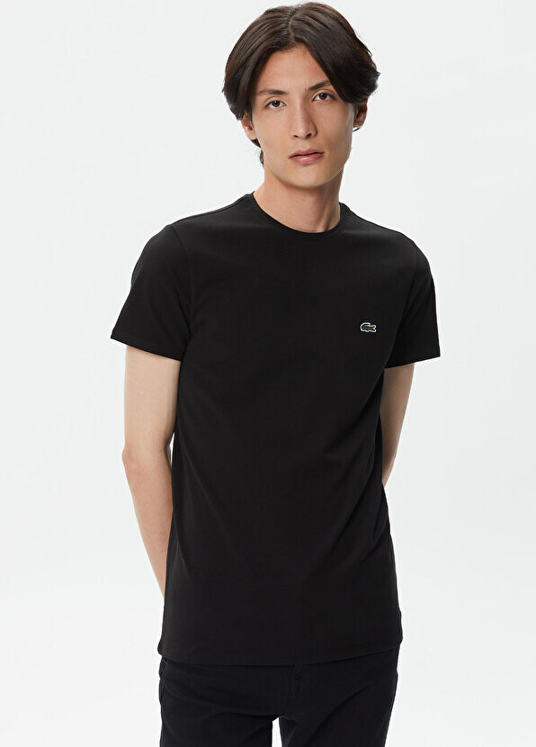 Черная мужская футболка slim fit с круглым вырезом Lacoste — фото 2