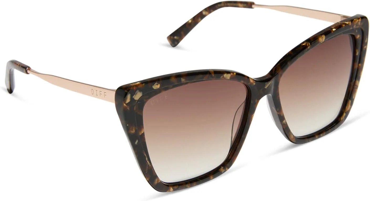 

Дизайнерские солнцезащитные очки DIFF Becky II «кошачий глаз» большого размера для женщин | Черепаховая оправа | 100% защита от УФ-излучения, Glitter Tortoise