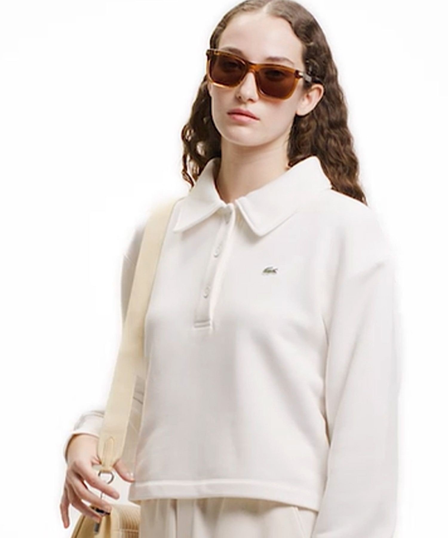 Укороченная вязаная толстовка-поло LACOSTE, Off white
