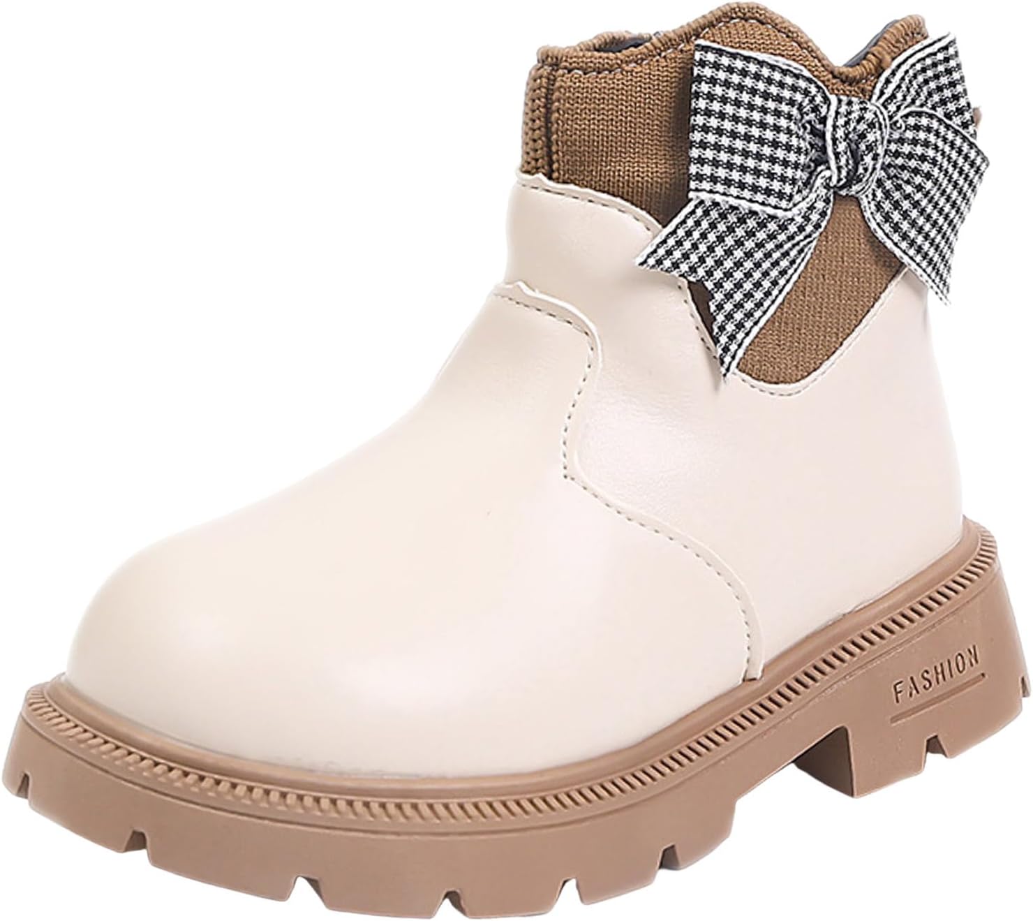 

Детские кожаные ботинки IWIHMIV для девочек, короткие ботильоны с бантиком, боковой молнией, нескользящие, для улицы, повседневные, с мягкой подошвой, теплые, Beige