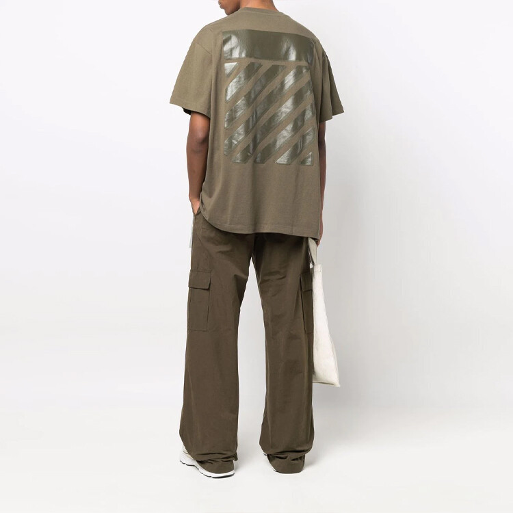 Футболка большого размера с резиновыми диагональю Off-White, оливково-зеленый — фото 4