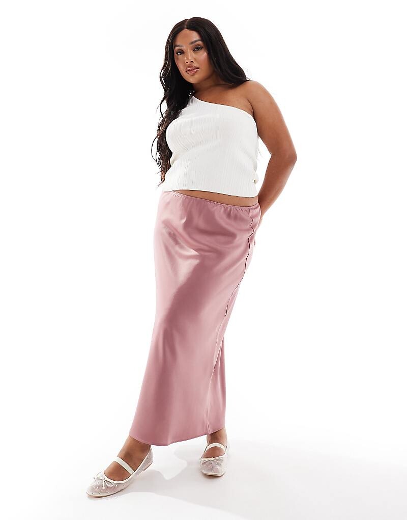 

Розовая атласная юбка миди по косой ASOS DESIGN Curve 3