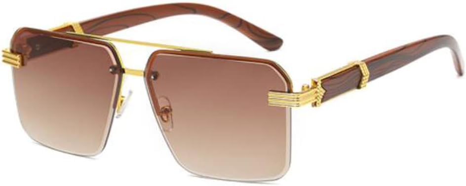 

Солнцезащитные очки без оправы с дужками под дерево, солнцезащитные очки с защитой от УФ-излучения, квадратные солнцезащитные очки с силиконовым фиксатором носа PUB, Gold Frame Double Tea Flakes