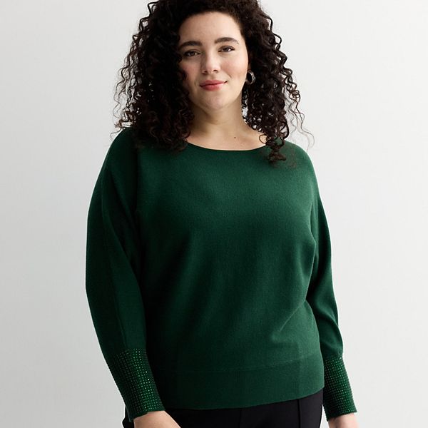 

Свитер с длинными рукавами долман и лодочкой Plus size Chelsea & Theodore, Green