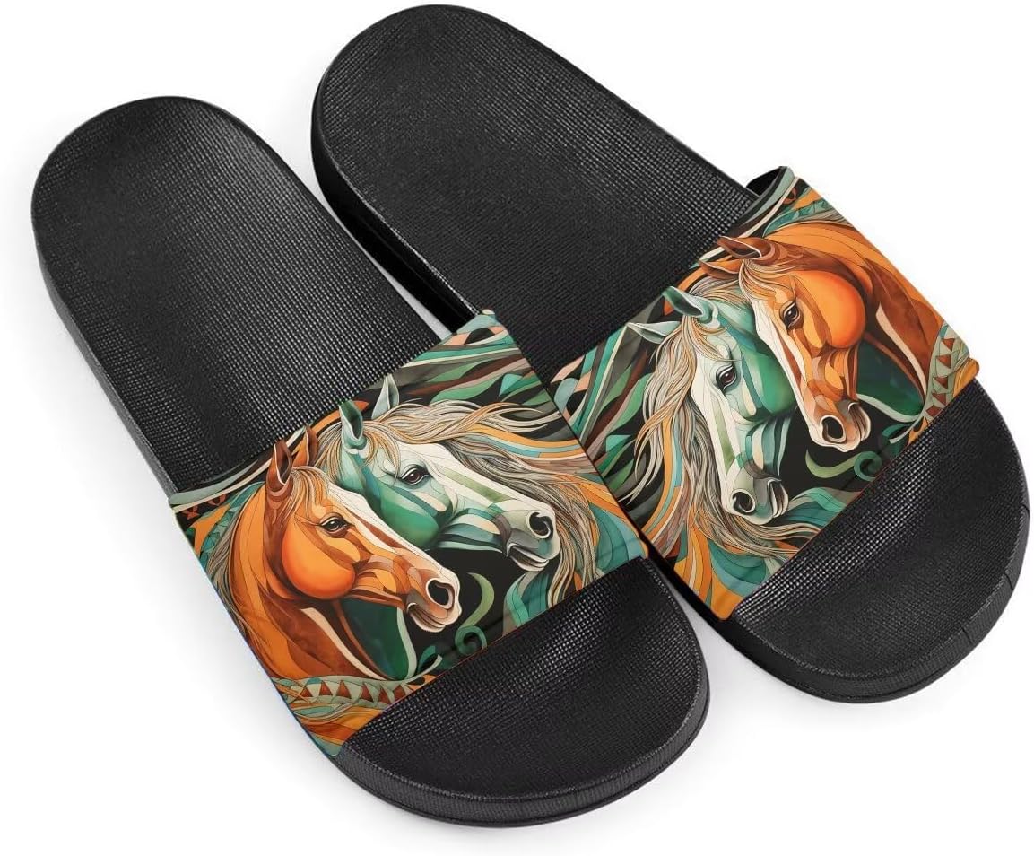 

Женские шлепанцы, Нескользящие летние домашние тапочки для взрослых, Шлепанцы с принтом 'Tribe Horse' для дома и повседневной носки Getelinseng