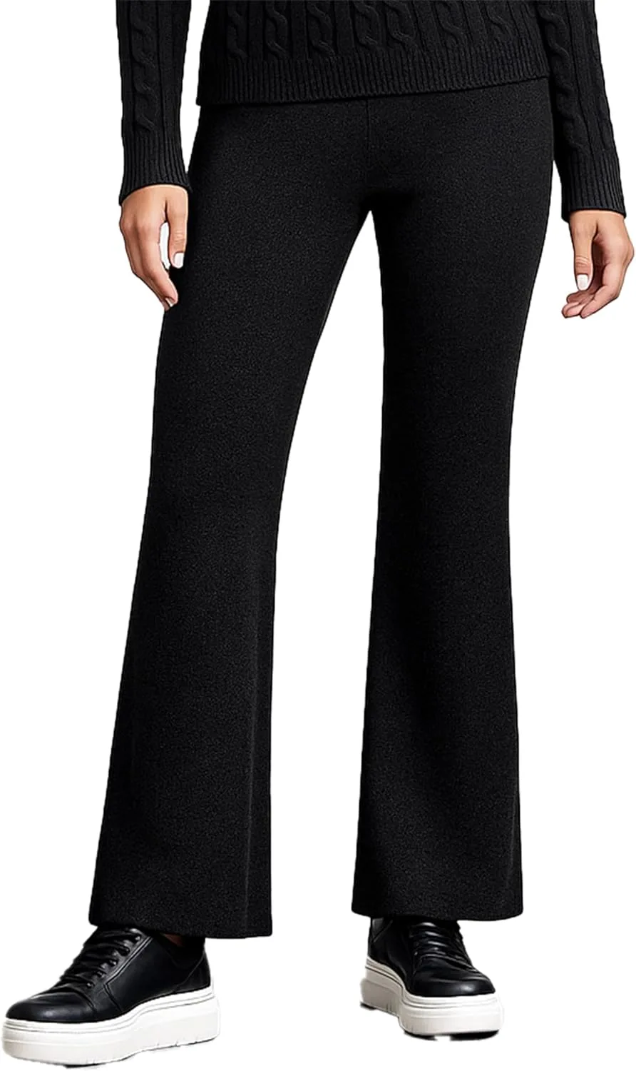 

JENNIE LIU Женские брюки 100% кашемир Mid Rise Bootcut с эластичным поясом