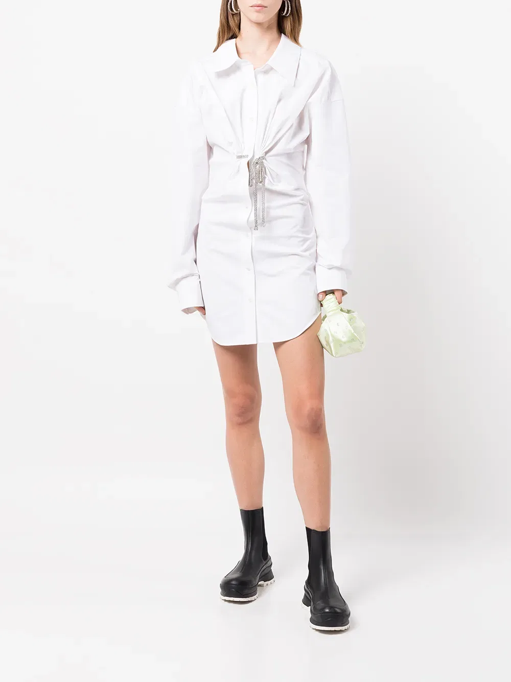 Мини-Платье-Рубашка с перекрученным передом Alexander Wang, белый — фото 2