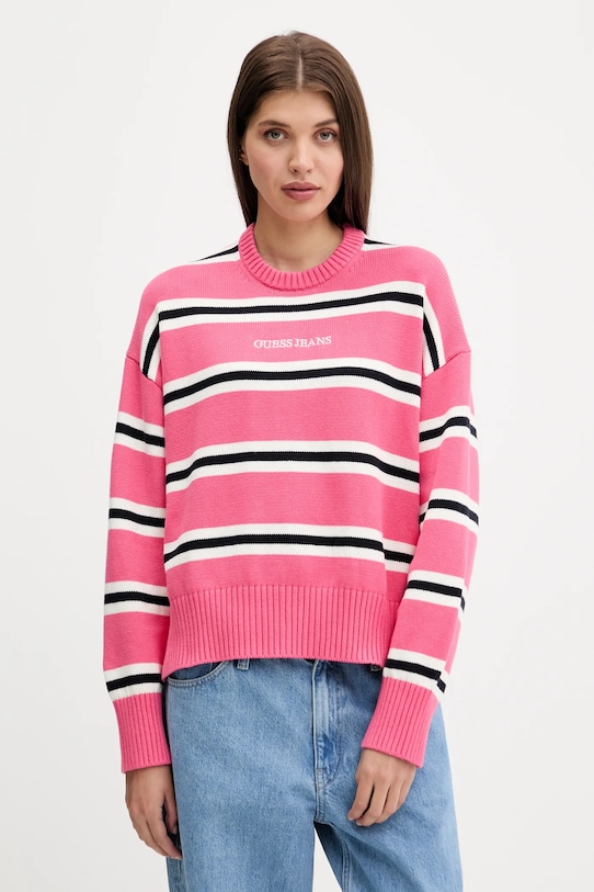 

Хлопковый свитер Guess Jeans, розовый