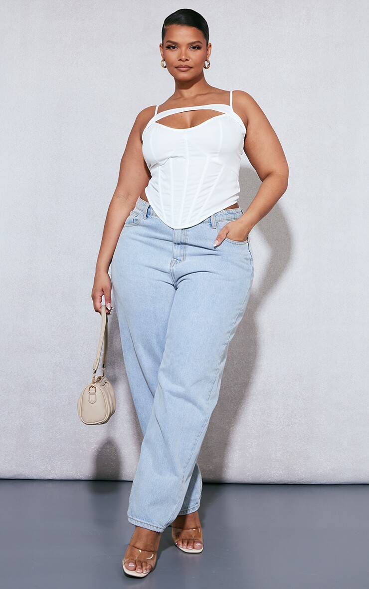 

PrettyLittleThing Плюс белый корсет на косточке с вырезами
