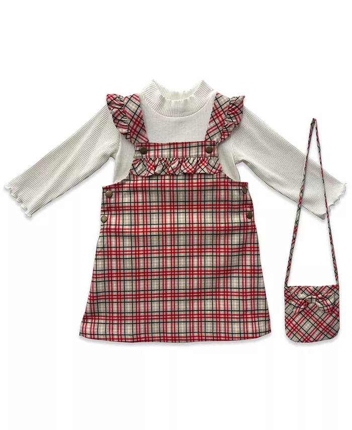 

Детский комплект для девочек 2T-6X из 3 предметов: клетчатый джемпер, топ и сумка через плечо Blueberi Boulevard, мультиколор