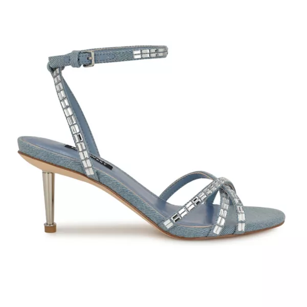 Женские босоножки Amseta с декором на каблуке Nine West, цвет light blue denim — фото 2
