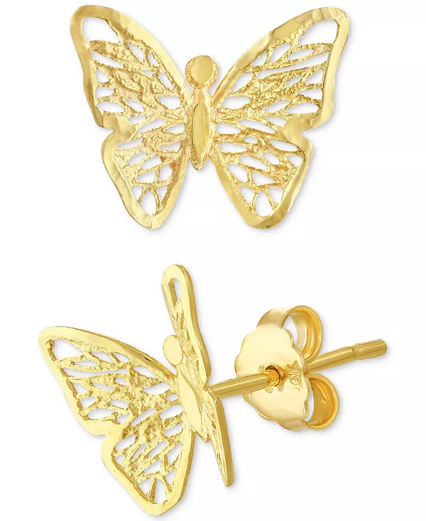 

Филигранные ажурные серьги-гвоздики в виде бабочек из 10-каратного золота Macy'S, gold
