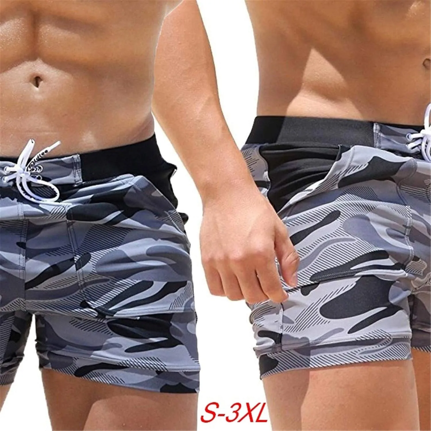 Мужские базовые плавки Andongnywell Swimwear, шорты для серфинга с камуфляжным рисунком, плавки-шорты с карманами Generic, серый — фото 3