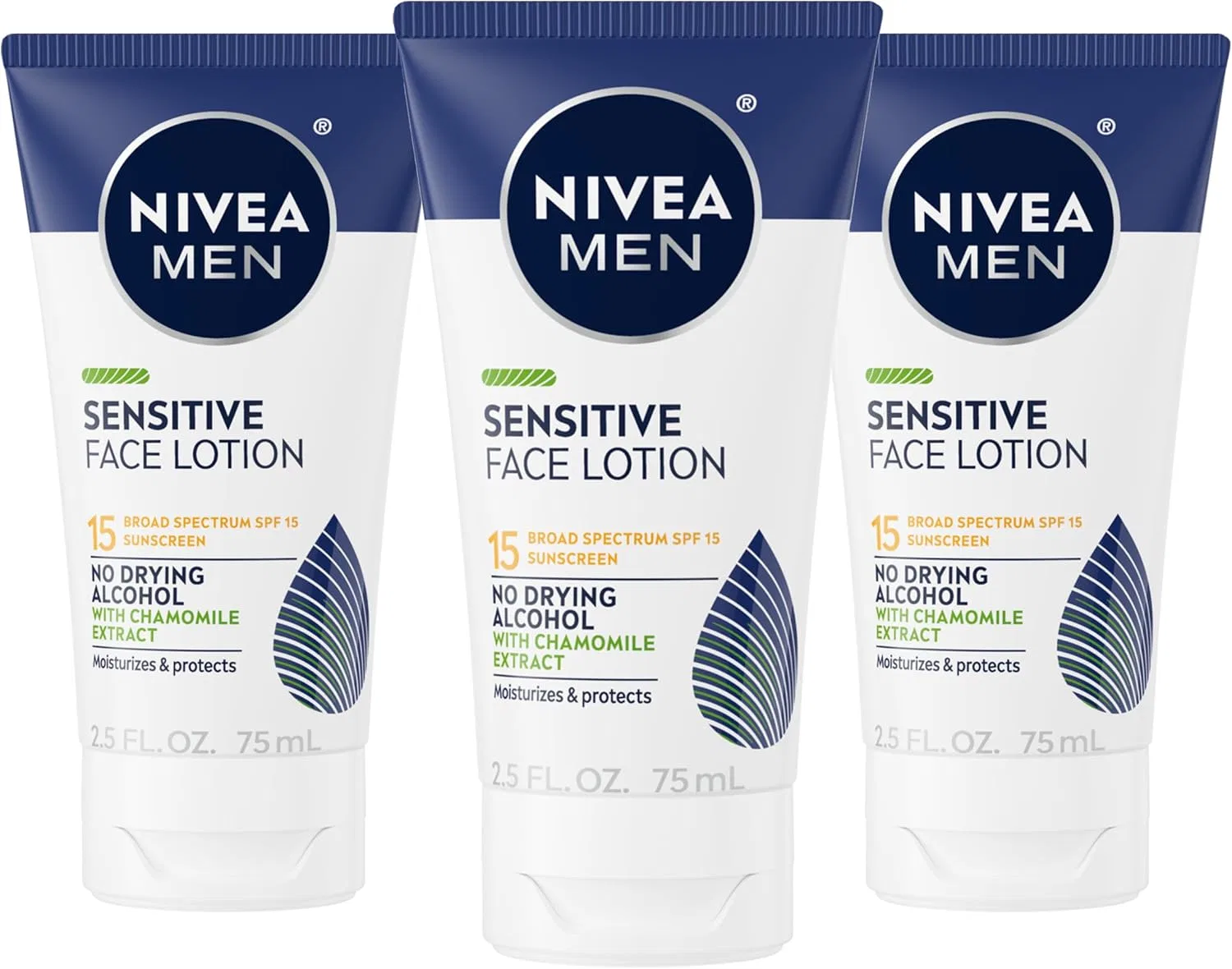 Набор Nivea Men — Для лица Sensitive SPF 15, набор 3 шт. по 2.5 жидк. унции, 74 мл